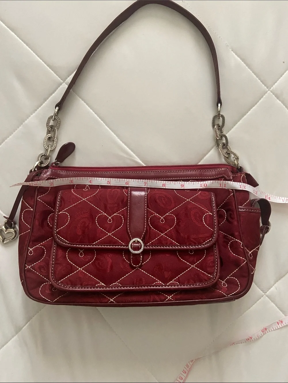 Brighton Quilted Heart-Patterned Burgundy Shoulder Bag - Picture 2 of 9
